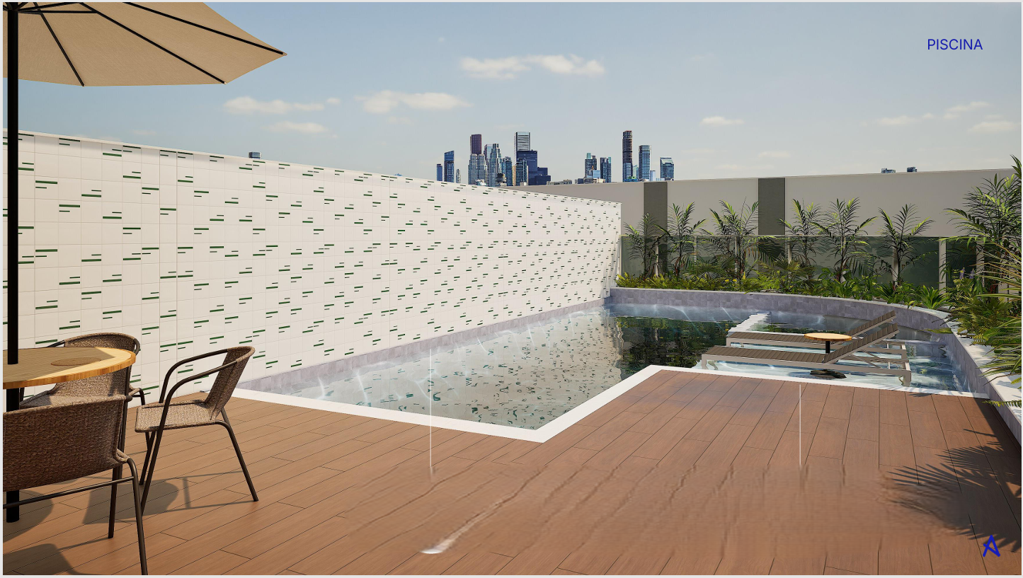 Detalhe da piscina e solário